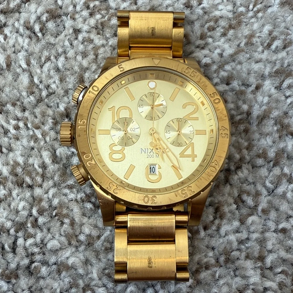 Nixon Mens Gold Watch 48-20 Chrono Stainless Steel Used